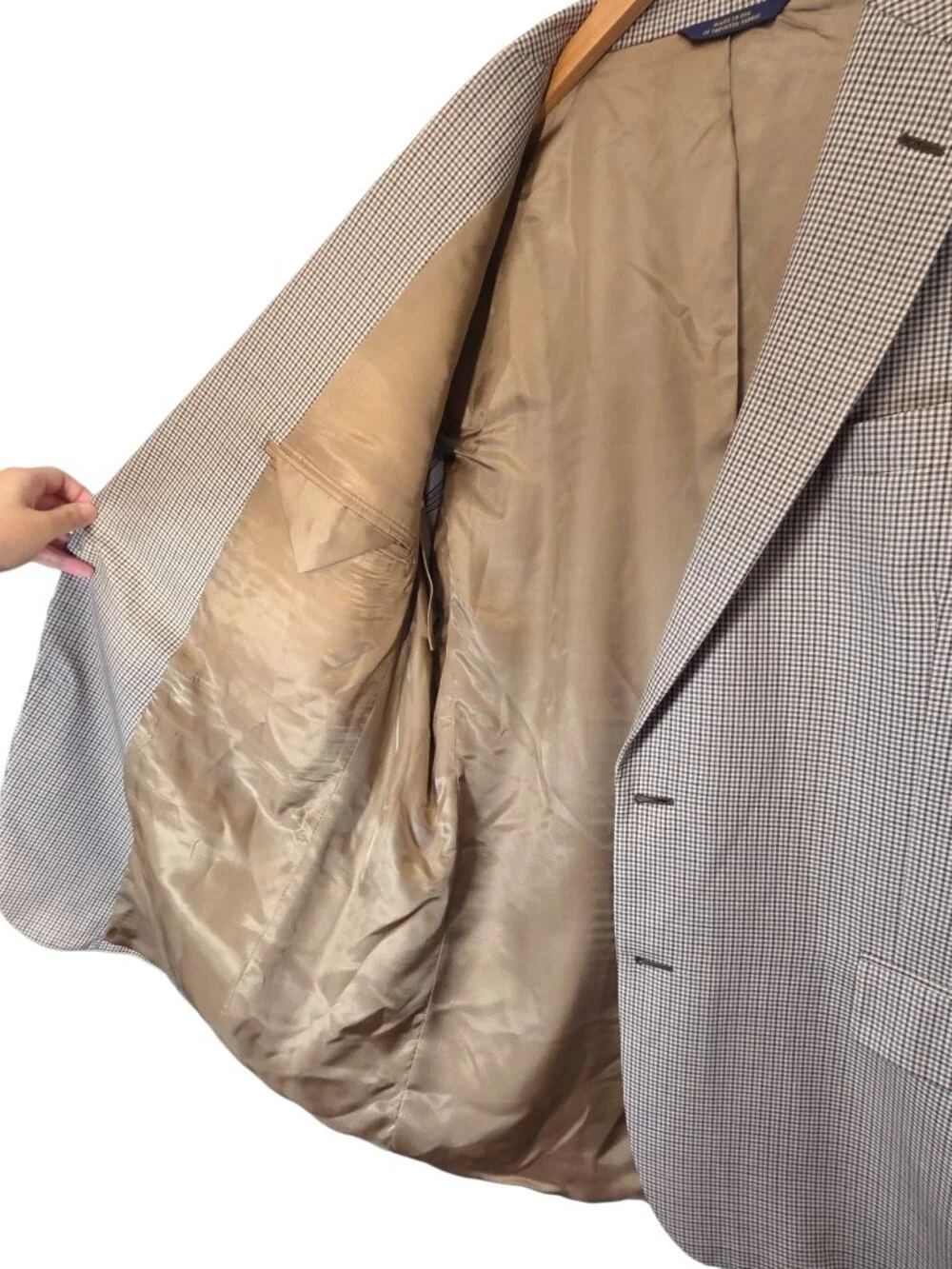 Brooks Brothers 1818 Madison Blazer Brown Gingham Plaid Silk Wool Sport Coat 46R